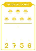 Match by count of Chick, game for children. Vector illustration, printable worksheet