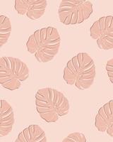 Abstract exotic leaves seamless pattern. Background illustration. Tropical monstera in beige. Vector art illustration in pastel colors. Simple flat. Vector illustration.