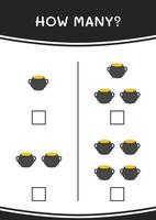 How many of Cauldron, game for children. Vector illustration, printable worksheet