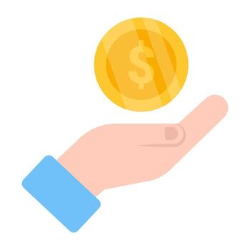 Dollar on hand, icon of giving money vector