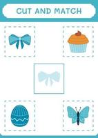 Cut and match parts of Ribbon, game for children. Vector illustration, printable worksheet