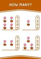 How many of Flower, game for children. Vector illustration, printable worksheet