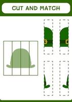 Cut and match parts of St. Patrick's Day hat, game for children. Vector illustration, printable worksheet