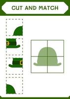 Cut and match parts of St. Patrick's Day hat, game for children. Vector illustration, printable worksheet