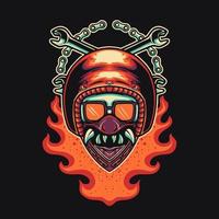 Skull Rider Mask Fire Vector Illustration