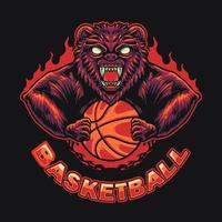 Ilustración de vector de logotipo de mascota de baloncesto de oso