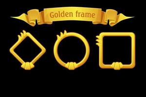 Gold frame templates, award ribbon, different forms frames for ui games. vector