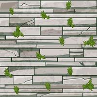 Seamless texture stone brick wall, gray pattern with grass for design. Vector illustration of an old background for game wallpaper.