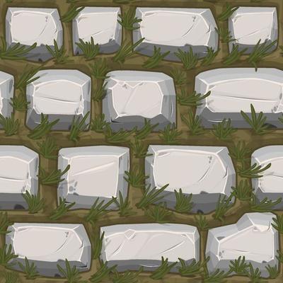 Cobble stones seamless texture with grass, gray vintage pattern for wallpaper.