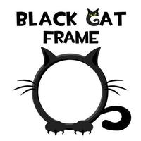 Black round cat frame, cartoon halloween avatar for ui games. Vector illustration funny frame for graphical interface.