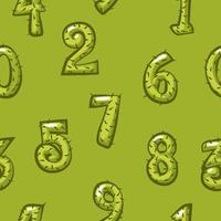 Cartoon cactus numbers seamless pattern, background green bright figures for game ui. vector