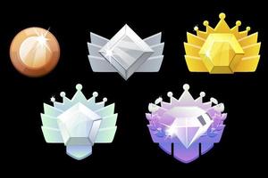 Game Rank Reward, gold, silver, platinum, bronze, diamond geometric icons for game. vector