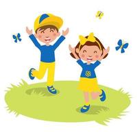 Ukrainian girl and boy in the colors of the flag of Ukraine. Isolated vector flat characters. Support for ukraine concept symbol of independence