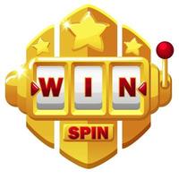 Golden Slot Machine and button SPIN, win lettering with stars for ui game. vector