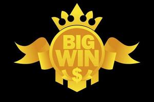 Big win with gold ribbon, dollar sign,crown for ui games. vector