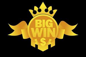 Big win with gold ribbon, dollar sign,crown for ui games. vector