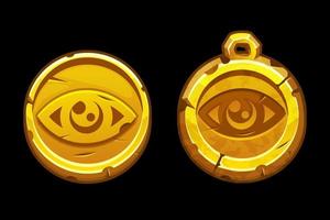 Coin and amulet with the All-Seeing Eye. Golden Egyptian all-seeing eye, Masonic symbol of Freemasonry vector