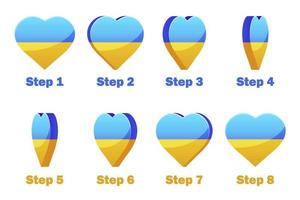 Animation Ukraine Heart in the colors of the Ukrainian flag. Step by step animation of the heart around its axis vector