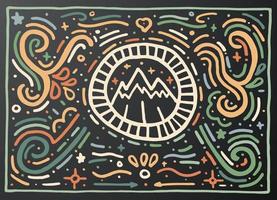 Mountain. Hand drawn vintage print with decorative outline ornament. vector