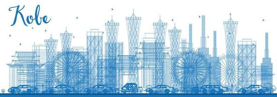 Outline Kobe Skyline with Blue Buildings. vector