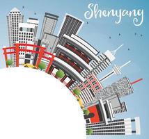 horizonte de shenyang con edificios grises, cielo azul y espacio para copiar. vector