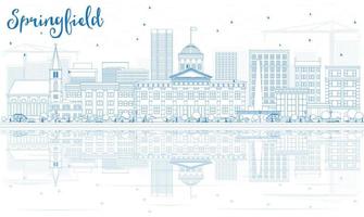 Outline Springfield Skyline with Blue Buildings and Reflections. vector