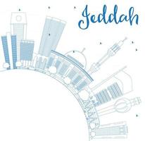 Outline Jeddah Skyline with Blue Buildings and Copy Space. vector