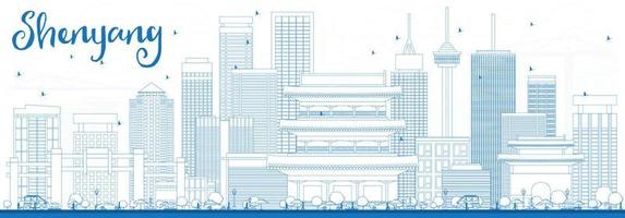 delinear el horizonte de shenyang con edificios azules. vector