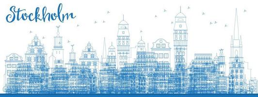 Outline Stockholm Skyline with Blue Buildings. vector