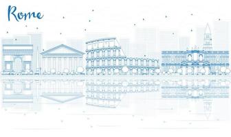 Outline Rome skyline with blue buildings and reflections. vector