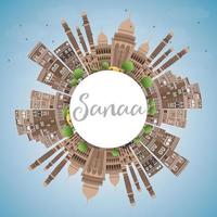 Sanaa Yemen Skyline with Brown Buildings and Copy Space. vector