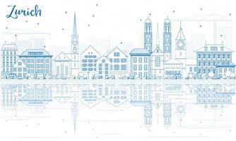 Outline Zurich Skyline with Blue Buildings and Reflection. vector