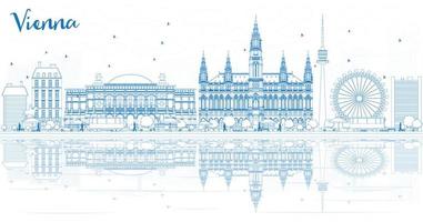 Outline Vienna Skyline with Blue Buildings and Reflections. vector