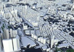 big city top view. illustration in casual graphic design. fragment hong kong 3d render photo