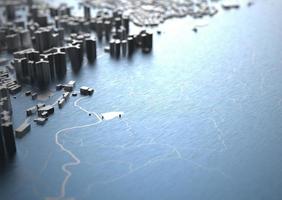 big city in the mountains top view. illustration in casual graphic design. fragments New York 3D render photo