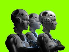 portrait of three robots close-up. isolated 3d illustration for use with dark background photo