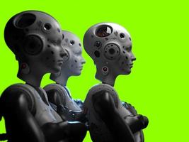 portrait of three robots close-up. isolated 3d illustration for use with dark background photo