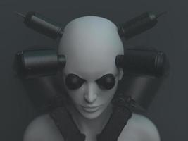 robot woman. close-up portrait. abstraction on the topic of technology and games. 3d illustration photo