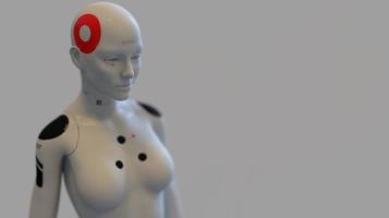 grupo de robots en imagen femenina de pie en filas inteligencia artificial y concepto de robótica foto