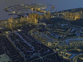 vista superior de la gran ciudad. ilustración en diseño gráfico casual. fragmento de dubai render 3d foto