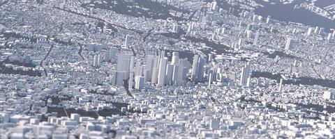 big city of the future illustration with distorted perspective photo