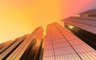edificios modernos de gran altura contra el cielo. Ilustración 3d sobre el tema del éxito empresarial y la tecnología.