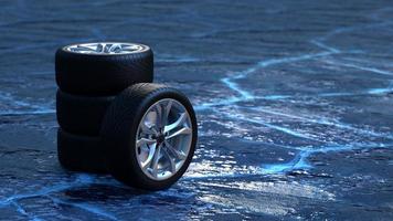 Winter tires on ice. car safety and driving concept