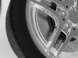 auto wheel with chrome disks close-up on a dark background. 3d render photo