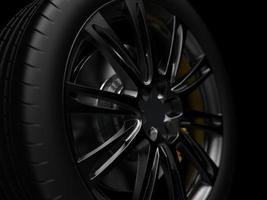 auto wheel with chrome disks close-up on a dark background. 3d render photo