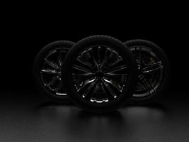 auto wheel with chrome disks close-up on a dark background. 3d render photo