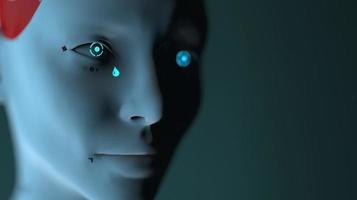 group of robots in female image standing in rows artificial intelligence and robotics concept photo