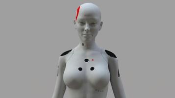 grupo de robots en imagen femenina de pie en filas inteligencia artificial y concepto de robótica foto