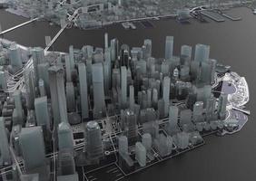 big city in the mountains top view. illustration in casual graphic design. fragments New York 3D render photo