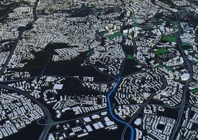 gran ciudad en la vista superior de las montañas. ilustración en diseño gráfico casual. fragmentos nueva york 3d render foto